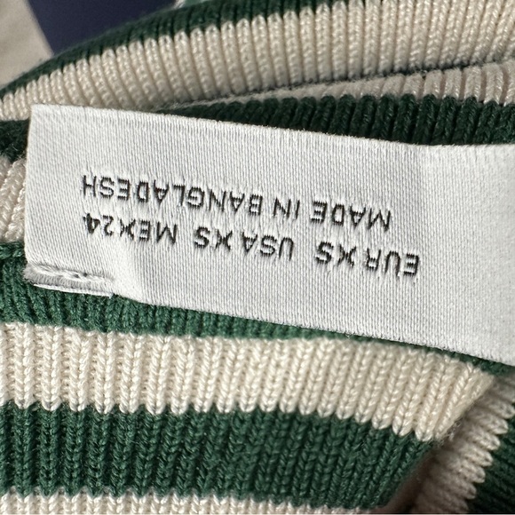 Zara XS green/white striped cropped turtleneck, stretchy, long sleeve - Picture 6 of 14